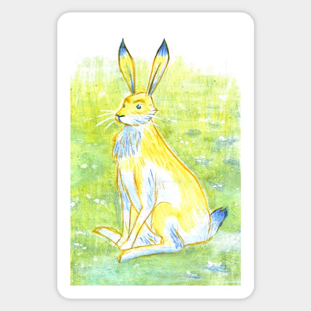 Technicolour wildlife - Hare Sticker by NinaHah